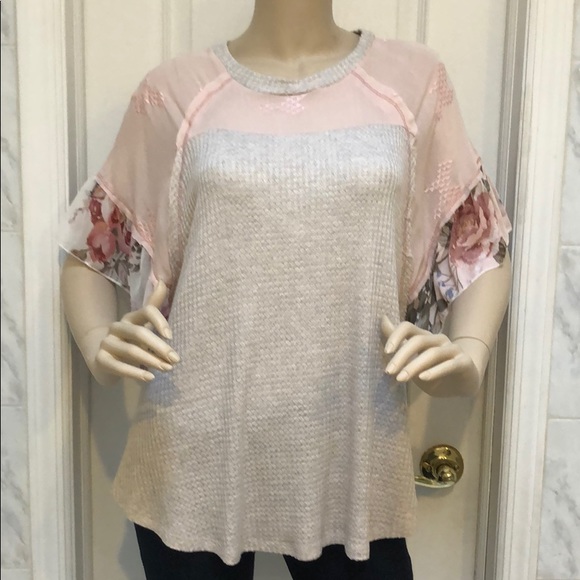 OATMEAL PINK WITH FLOWER TUNIC TOP - Picture 3 of 5